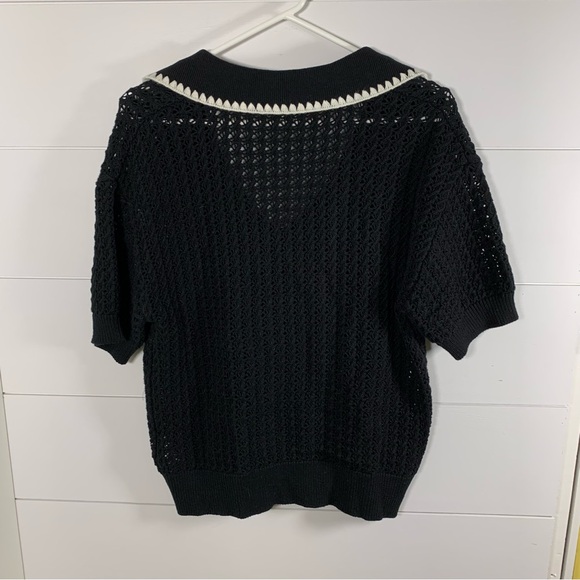 Anthropologie Varley Polo Sweater Collar Monte Short-Sleeve V-Neck Black Size M - Picture 4 of 16